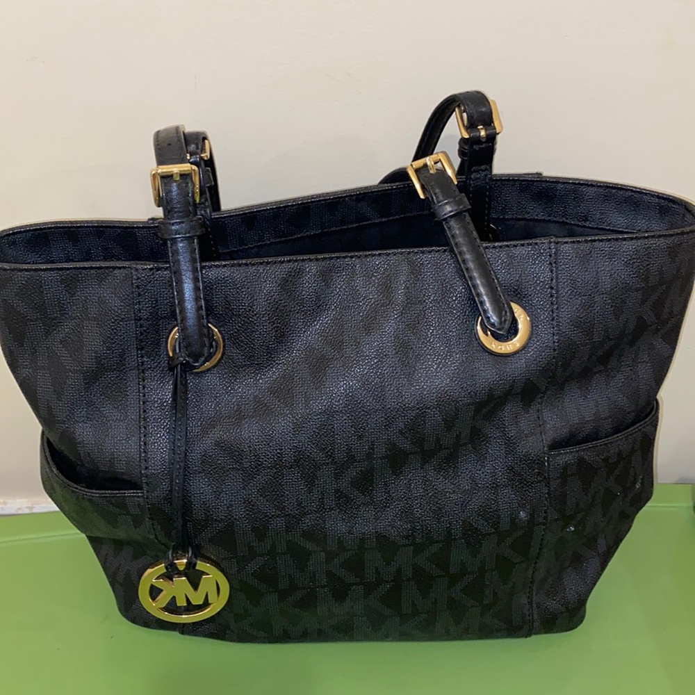 Michael Kors black leather tote with matching wallet